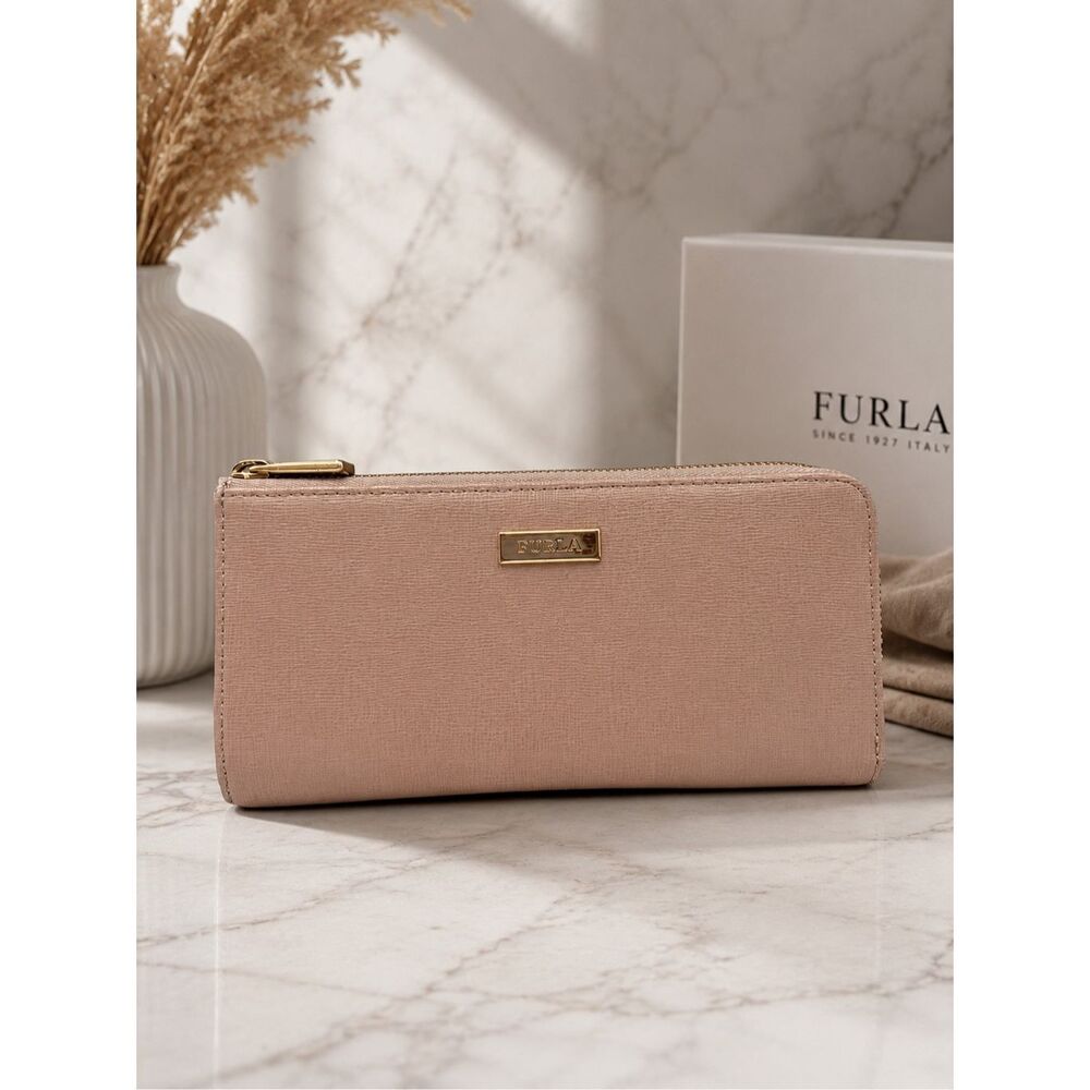 Furla Blush Pink Saffiano Leather Corner Zip Wallet Continental Wallet